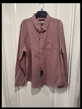 Nautica Men’s Red Check Button Down Shirt Long Sleeve Pocket Size XXL NWT Slim F